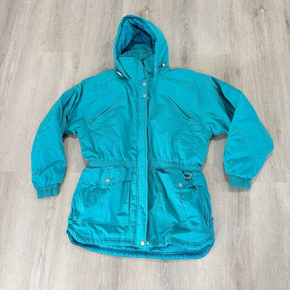 VINTAGE Double Diamond ski Jacket green Goose Down Puffer Insulated Hooded sz L